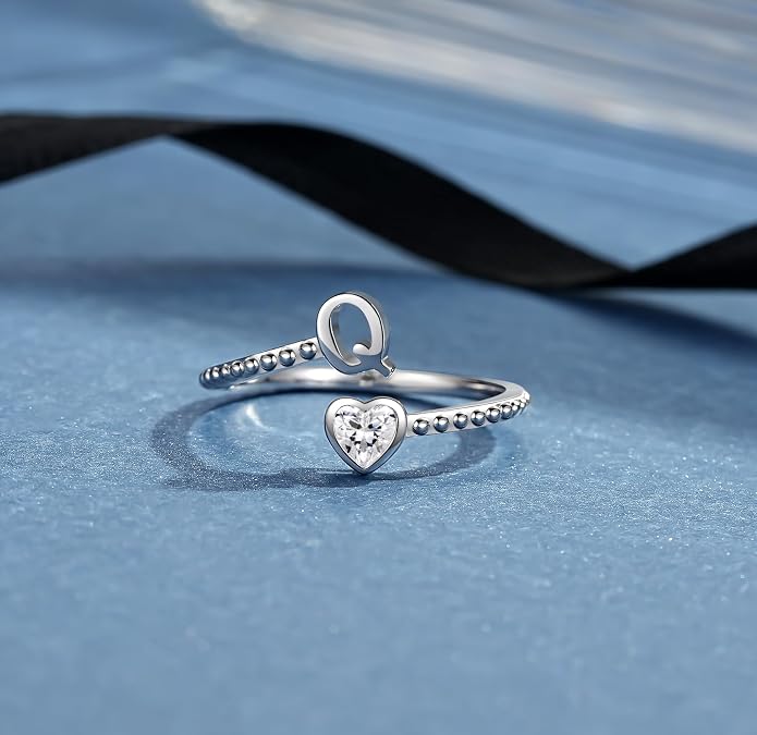 Step Forward 925 Sterling Silver Adjustable Initial Ring for Women | Non Tarnish Letter Rings for Lady | Alphabet Heart Thumb Rings | Capital Letter Jewelry Gifts