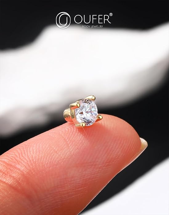 OUFER 14K Solid Gold Clea CZ Replacement Ball Externally Threaded for Belly Button Rings