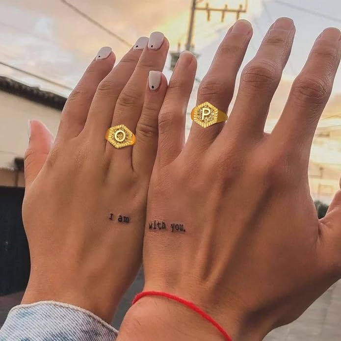 KeyStyle Bold Initial Letter Rings Adjustable, GoldChic Jewelry Women Gold Statement Ring Personalized Engraved Women’s Open Signet Ring for Party (Gold, White Gold, Black)