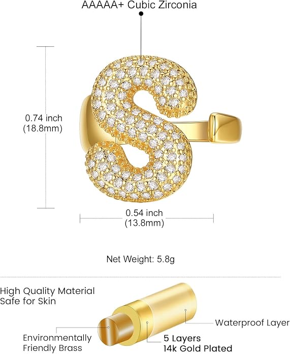 KeyStyle Bold Initial Letter Rings Adjustable, GoldChic Jewelry Women Gold Statement Ring Personalized Engraved Women’s Open Signet Ring for Party (Gold, White Gold, Black)