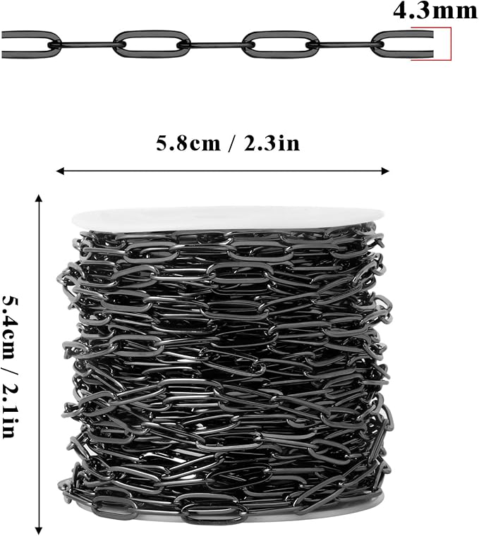 [16.5 Ft] Gunmetal Paperclip Chains Roll, 4.3mm Width 304 Stainless Steel Black Paperclip Oval Link Chain Spool Bulk for DIY Jewelry Making