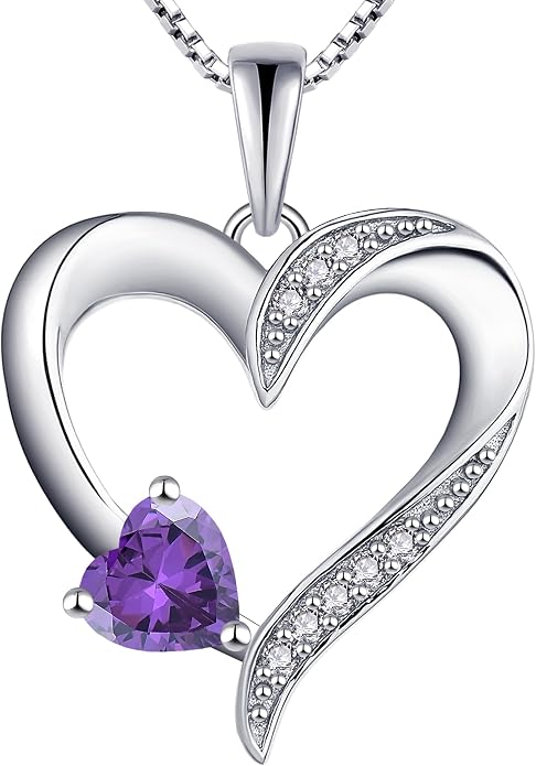 YL Heart Necklace 925 Sterling Silver Love Heart Pendant Birthstone Jewelry for Women