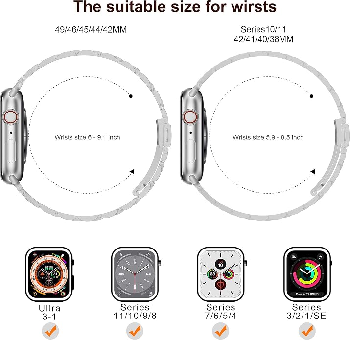 2-Pack Compatible for Apple Watch Band 46mm 42mm Series 11/10, 45mm 41mm Series 9/8/SE 3 Stainless Steel iWatch Ultra 3 Bands Men Women