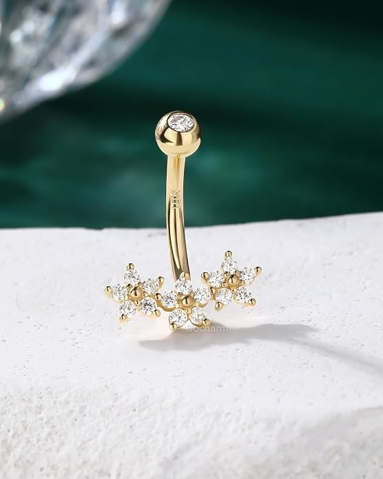 Cocharm Belly Button Rings - Flowers & Navel Piercing Jewelry - Hypoallergenic 10K Gold