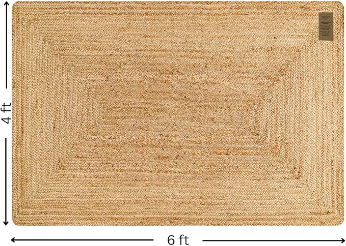 Handcrafted Jute Braided Rug 4x6 Feet - 100% Natural Jute Area Rug - Rustic Farmhouse Boho Accent Rug for Living Room Bedroom Kitchen Hallway Entryway Reversible Handwoven Floor Rug