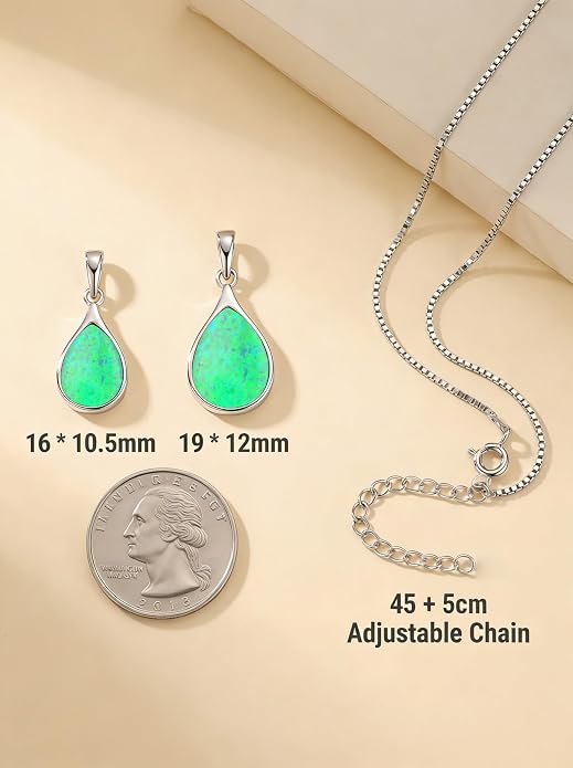 Teardrop Opal Necklace for Women - 925 Sterling Silver October Birthstone Pendant Necklace, Dainty Pear Shape Gemstone Jewelry Gif for Her, Adjustable Box Chain