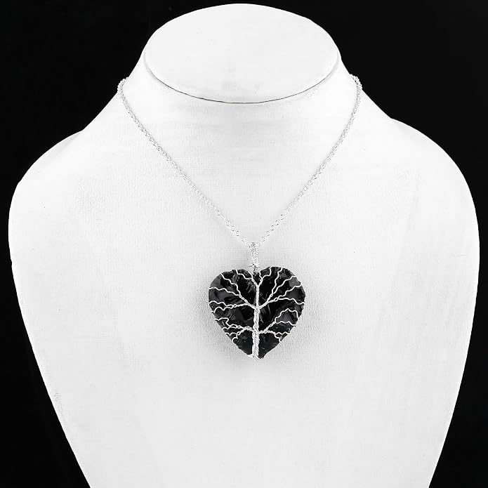 Silver Plated Wire Wrapped Pendant Necklace, Sea Glass Stones, Handmade Jewelry, Healing Crystals, Hammered Pendant, Birthday Gift for Women, Adjustable Chain 16+2inch