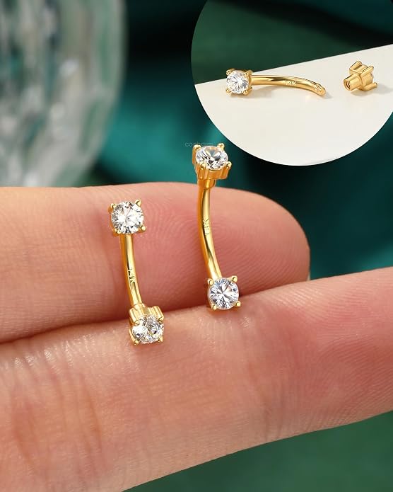 COCHARM 14K Solid Gold Rook Earrings Yellow Gold Snake Eye Eyebrow Rings 6mm 16g Real Gold Rook Barbell 8mm Curved Eyebrow Piercing Jewelry 14Kt Gold Eyebrow Barbell