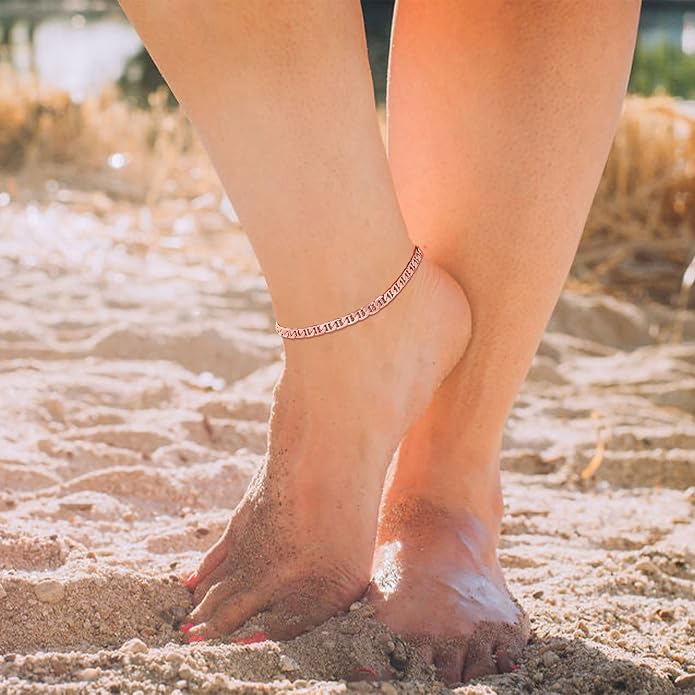 FOCALOOK 14K Gold Plated Anklets for Women Waterproof Plus Size Ankle Bracelet 8.5-10.5 Inch Adjustable Mariner/Figaro/Flat Snake/Cuban Link Chain Anklet Jewelry for Summer Beach Holiday