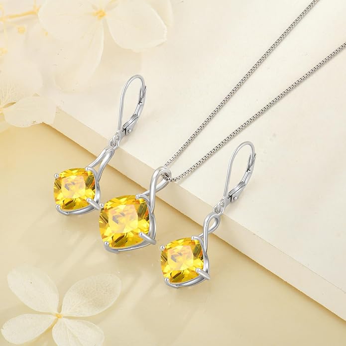 Square Cut Birthstone Necklace for Women Hypoallerg 925 Sterling Silver Cubic Zirconia Necklace Simple Jewelry for Her