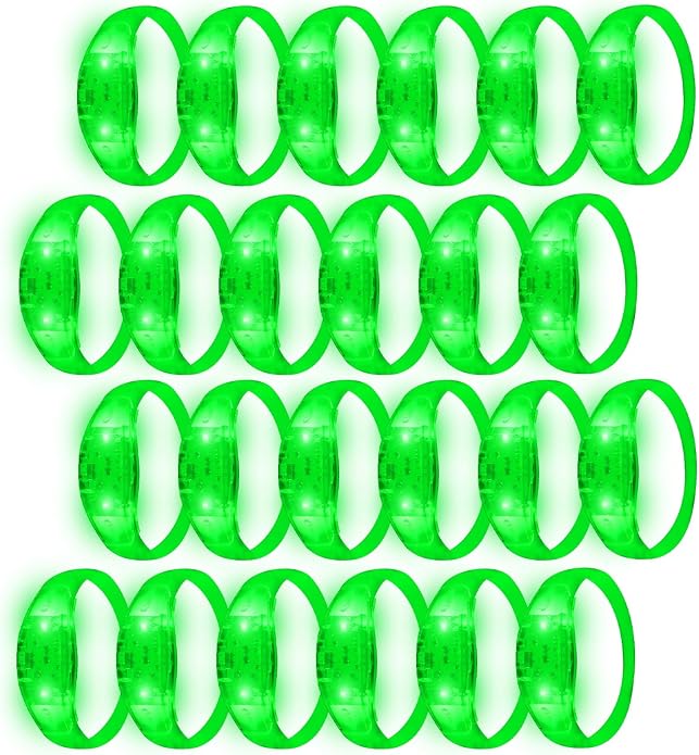 24 Pack Light UP Bracelets Sound Activated Flashing Wristbands Music Control Glow in the Dark Bracelets for Rave Game Prizes Carnival Concerts Night Events Mardi Gras Party Favors