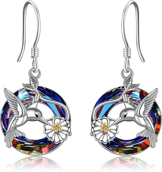 POPLYKE Dragonfly Butterfly Hummingbird Sunflower Earrings 925 Sterling Silver Abalone Shell Moonstone Leverback Earrings Jewelry
