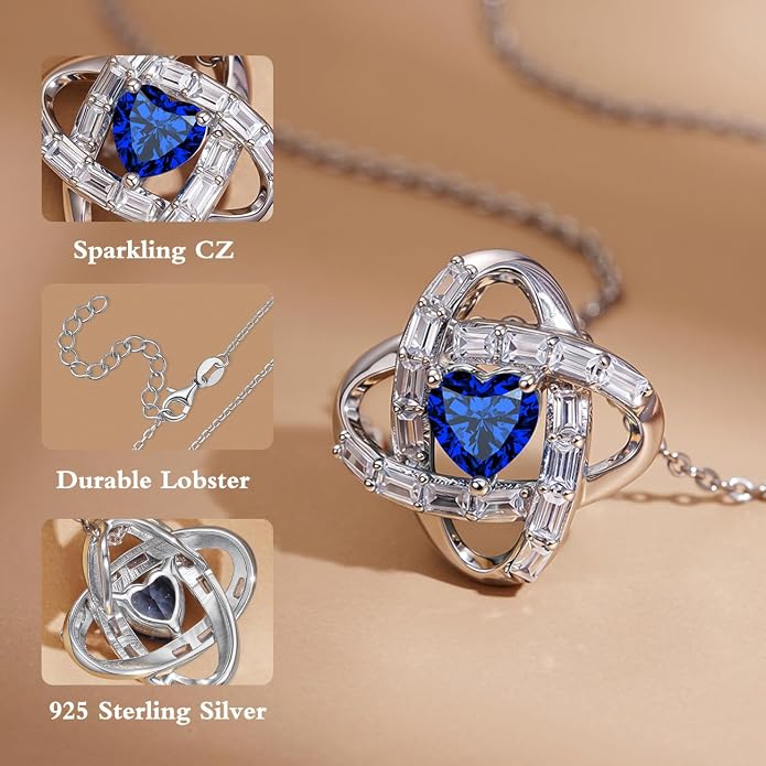 Birthstone Necklace for Women, S925 Sterling Silver Jewelry Gifts, White Gold Plated Love Knot Pendant, Anniversary Birthday Vanlentine Day's Gifts for Grandma, Wife, Mom and Sister
