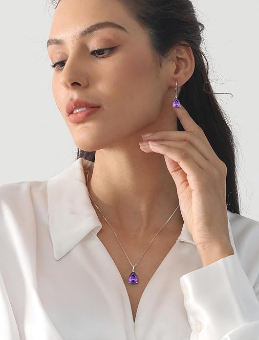 YL Teardrop Necklace 925 Sterling Silver Solitaire Pendant 9x12 MM Pear Cut Multicolored Birthstone Jewelry for Women
