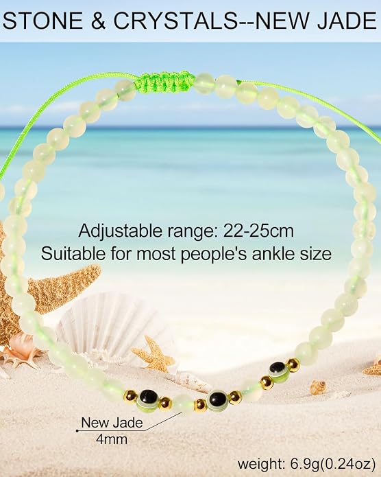 Evil Eye Ankle Bracelets for Women Beads Anklets Beach Accessiory Gemstone Healing Crystal Adjustable