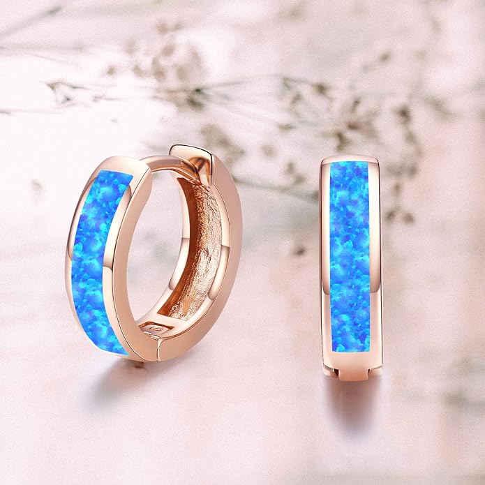 CUOKA MIRACLE 925 Sterling Silver Opal Hoop Earrings for Women - Opal Hinged Huggie Hoops, Hypoallergenic Small Hoop Earrings for Sensitive Ears, Dainty Everyday Jewelry Birthday Christmas Gift