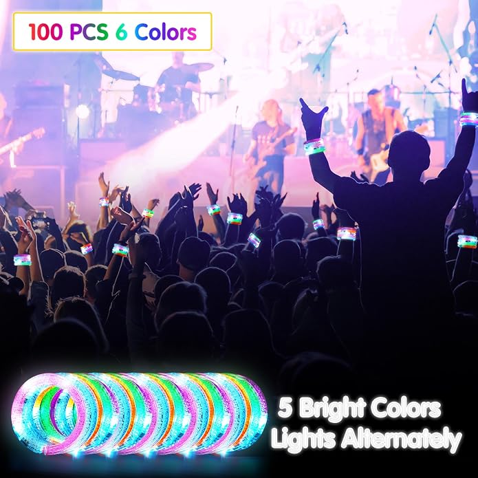 Junkin Glow Sticks Bracelets Glow in The Dark Bracelets LED Flashing Light Up Neon Supplies for Light Up Rave Concert Birthday Carnival Party Favors