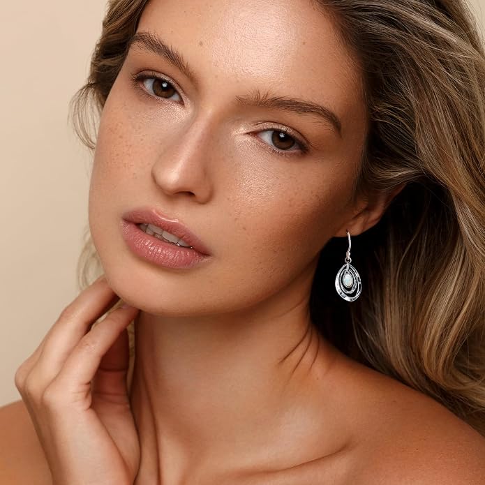 Real 925 Sterling Silver Trendy Dangle Earrings for Women | White Gold Plated | Hypoallergenic Turquoise/Black Onyx/Opal Filigree Jewelry Lightweight Celtic Lover Knot Leverback Earrings Gifts