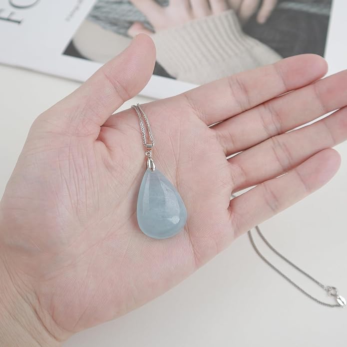 iSTONE 925 Sterling Silver Natural Crytral for Womens Pendant Necklace, Gemstone Birthstone with 17.8" Silver Chain Ladies