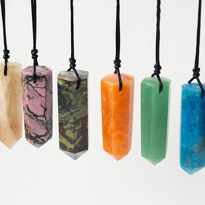 Runyangshi Healing Crystal Pendants, Single Pointed Natural Crystal Quartz Necklace 6 Faceted Chakra Crystal Wand Stone Reiki Energy