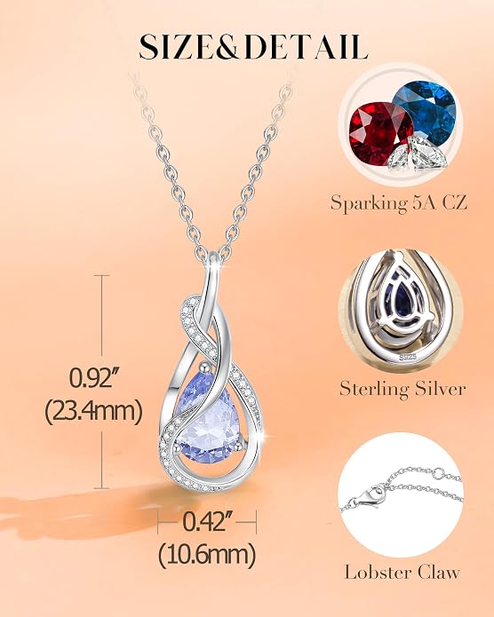 FANCIME TimelessTie Birthstone Necklace for Women White Gold Plated Sterling Silver Ribbon Design Jewelry Knot Pendant Fine Jewelry Gemstone Anniversary Birthday Graduation Mothers Day Gifts for Women Wife Mother Her