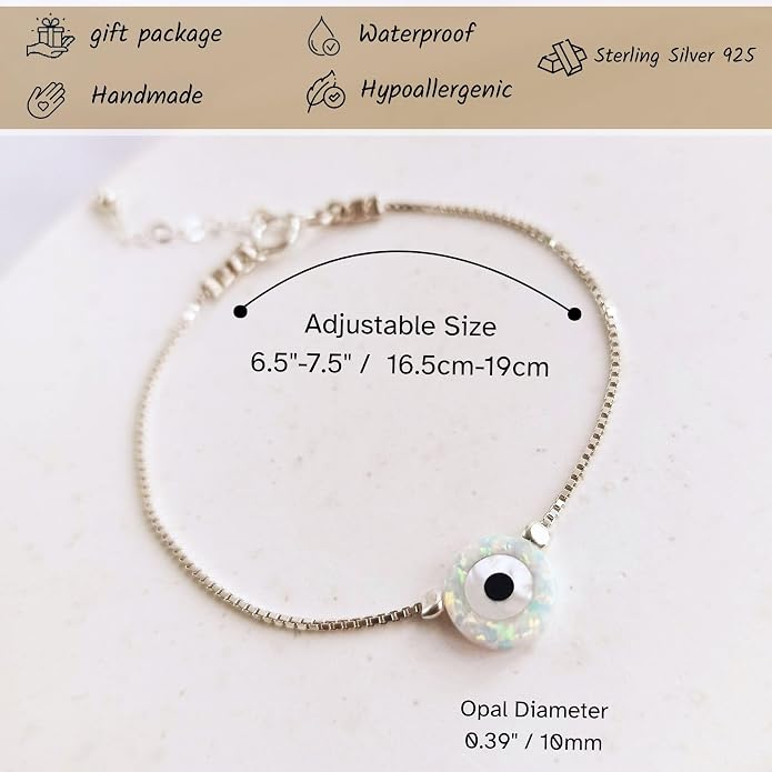 Minimalist Evil Eye Charm Bracelet – Handmade Delicate Good Luck Jewelry for Women – Adjustable 6.5” + 1” Extender