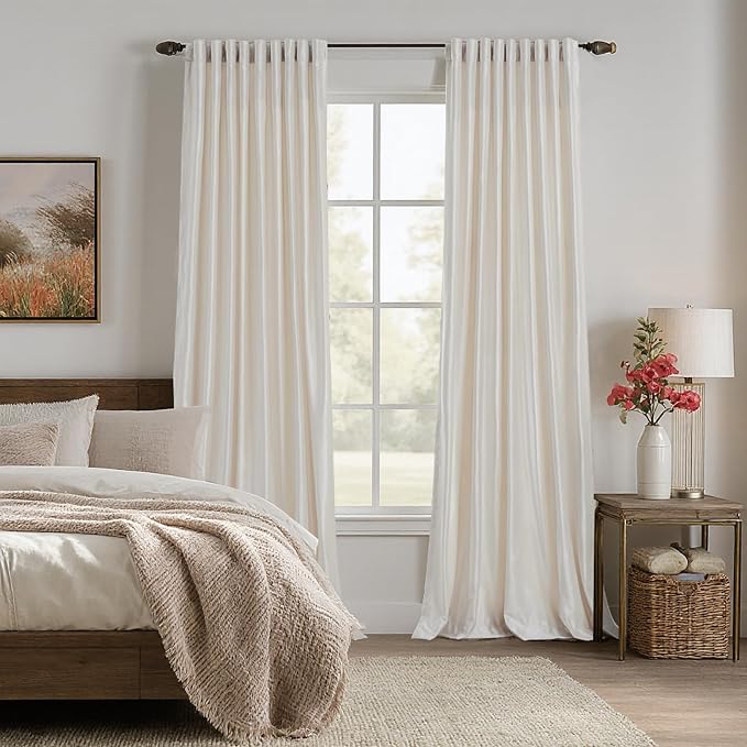 100% Blackout Ivory Off White Velvet Curtains 72 inch Long for Living Room,Set of 2 Panels Liner Rod Pocket Back Tab Thermal Window Drapes Room Darkening Heavy Decorative Curtains for Bedroom
