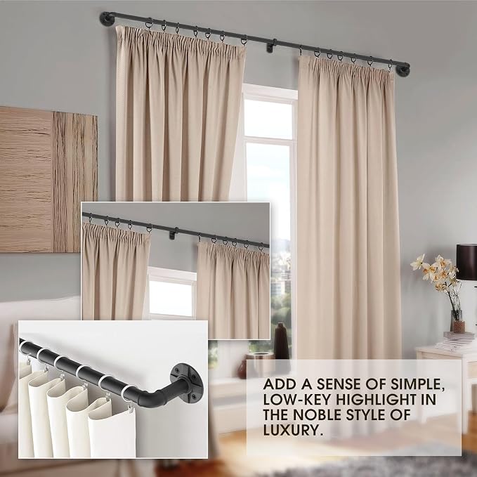 DOJUWIN Industrial Adjustable Blackout Curtain Rod 72-144 Inch - Heavy Duty Wrap Around Rod for Windows, Indoor/Outdoor Room Divider Drapery