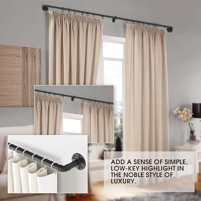 Heavy Duty Blackout Curtain Rods Adjustable 32-70 Inch - 1 Inch Wrap Around Black Rod for Indoor/Outdoor, Modern Room Divider Drapery