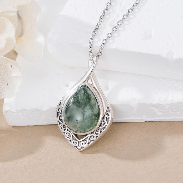PELOVNY Celtic Knot Necklaces for Women 925 Sterling Silver Gemstone/Birthstone Teardrop Infinity Necklace Irish Celtic Pendant Jewelry Gifts for Mom Daughter Wife