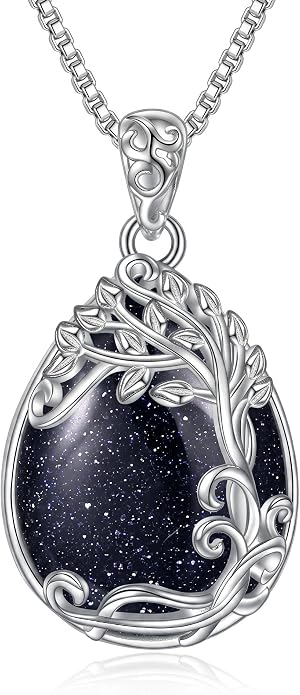 Teardrop Moonstone Necklace for Women Tree of Life/Filigree Birthstone Pendant Necklace Jewelry