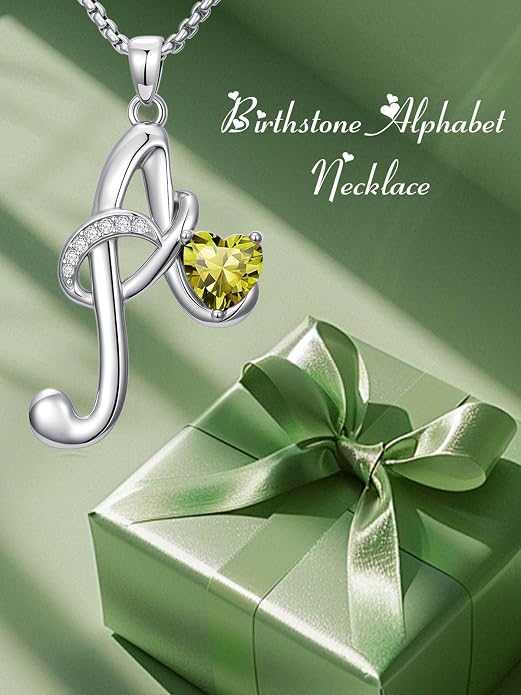 Birthday Gifts for Women Alphabet A to Z Initial Birthstone Pendant Necklaces for Women - 18k White Gold Plated Personalized Name Jewelry Anniversary Graduation Gifts for Wife Her Daughter Girlfriend(with Gift Box)