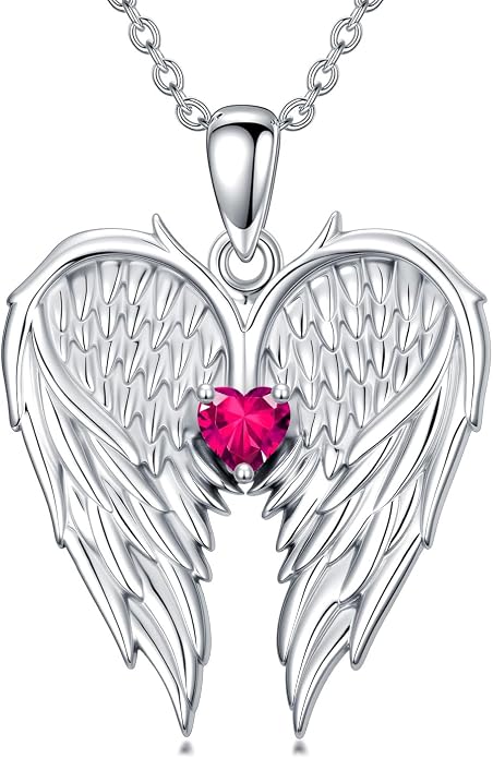 Dorunmo Guardian Angel Wing Pendant Birthstone Heart Necklace Birthday Jewelry Gifts for Women Mom Wife Daughter