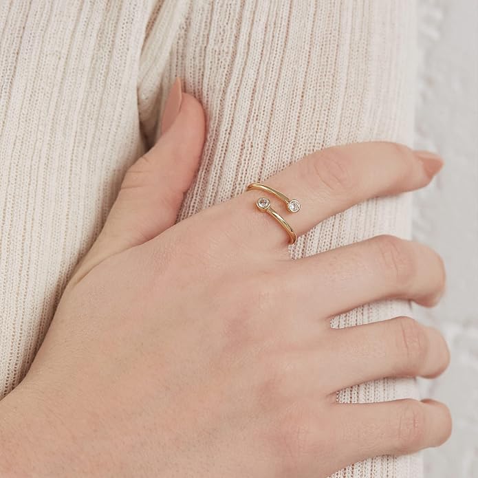 PAVOI 14K Gold Plated CZ Bypass Ring | Simulated Diamond BTY Ring | Stacking Rings for Women