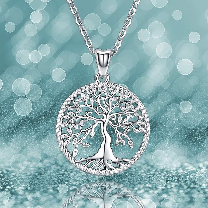 Odinstone Tree of Life Necklace, Sterling Silver Pendant for Women Family Tree Necklaces Jewelry for Mom/Wife/Grandma(With Fine Gift Box)