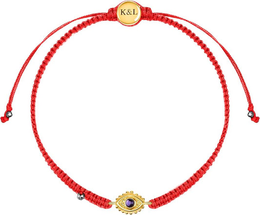 KARMA AND LUCK Powerful Protection, Red String Bracelet & Evil Eye Charm for Women with Genuine Gemstone, Size 5.5"-7.5”