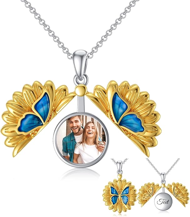 SOULMEET Personalized Silver Locket Necklace That Holds Pictures Photo Keep Someone Near to You, Memorial Custom Lockets Necklaces Letters Engraving for His Her