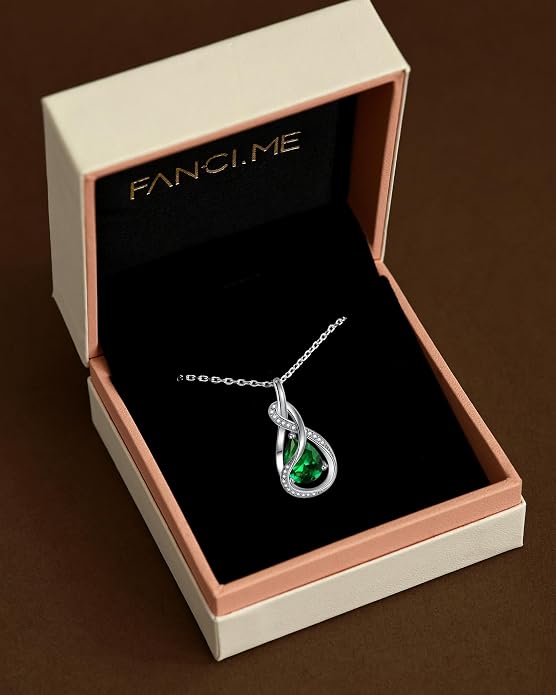 FANCIME TimelessTie Birthstone Necklace for Women White Gold Plated Sterling Silver Ribbon Design Jewelry Knot Pendant Fine Jewelry Gemstone Anniversary Birthday Graduation Mothers Day Gifts for Women Wife Mother Her