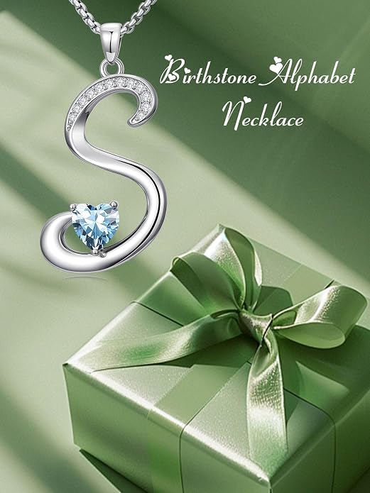 Birthday Gifts for Women Alphabet A to Z Initial Birthstone Pendant Necklaces for Women - 18k White Gold Plated Personalized Name Jewelry Anniversary Graduation Gifts for Wife Her Daughter Girlfriend(with Gift Box)