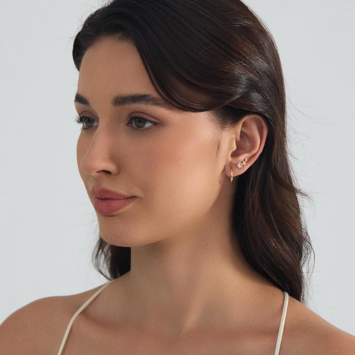 6 Pairs 14K Gold Plated Stud Earrings for Women, Hypoallergenic Cartilage Earrings for Multiple Piercing, Dainty Small Stackable Earrings Set for Jewelry Gift