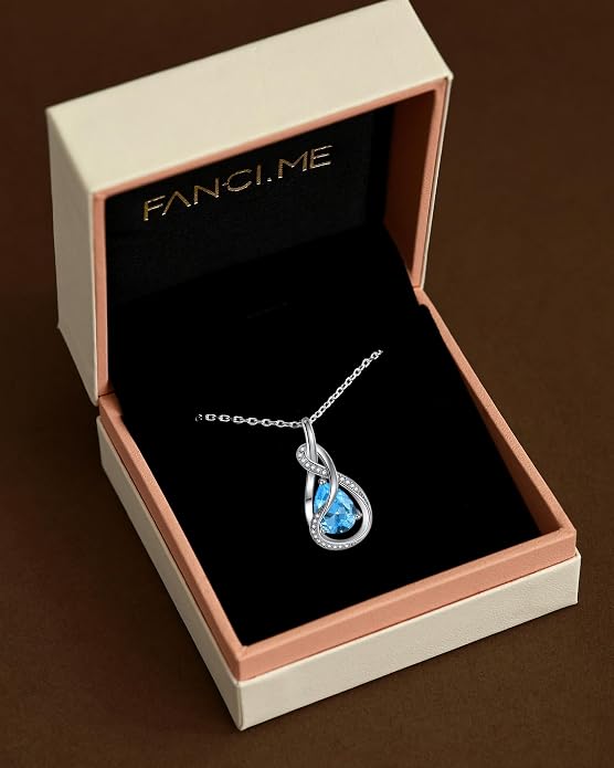 FANCIME TimelessTie Birthstone Necklace for Women White Gold Plated Sterling Silver Ribbon Design Jewelry Knot Pendant Fine Jewelry Gemstone Anniversary Birthday Graduation Mothers Day Gifts for Women Wife Mother Her