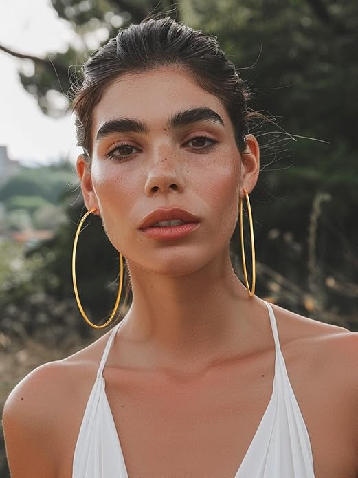 KeyStyle Gold Hoop Earrings for Women, Stainless Steel Hoops Earring Lightweight Loops, 2 mm Thick Hypoallergenic Circle Endless Thin Hoop (20/30/40/50/60/70/80/90/mm)