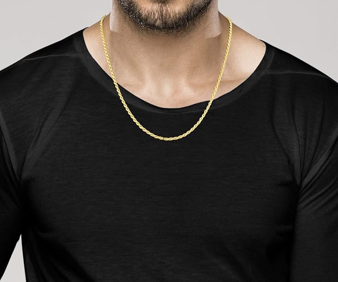 Miabella Italian 18K Gold Plated 925 Sterling Silver 2mm, 3mm Diamond-Cut Braided Rope Chain Necklace for Men Women, Made in Italy