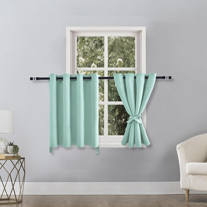 Hiasan RV Blackout Curtains for Bedroom, 52 x 36 Inches Long - Thermal Insulated & Energy Saving Window Curtains for Living Room, 2 Drape Panels Sewn with Tiebacks, Aqua