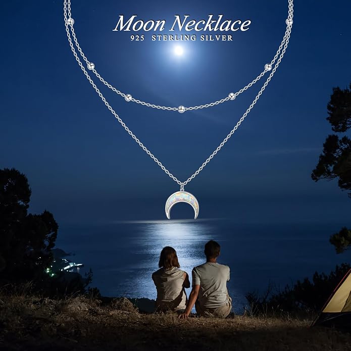FLYOW Layered Choker Necklace S925 Sterling Silver Star Full Moon Daisy Flower Pendant Disc Jewelry Adjustable Clavicle Necklaces for Women Girls Birthday Gifts