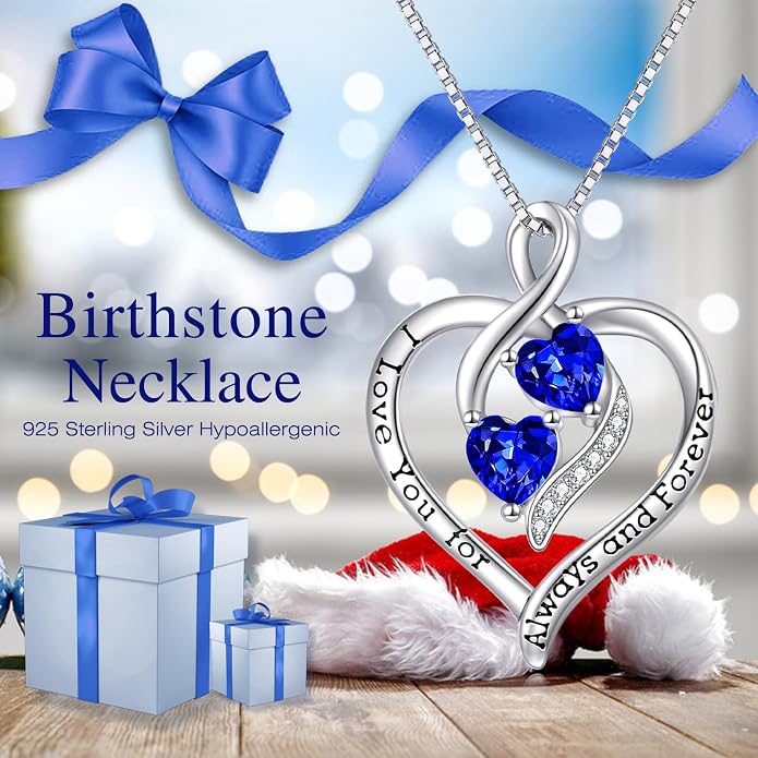 Hancock Forever Love Heart Birthstone Necklaces for Women 925 Sterling Silver Women Pendant Necklace, Mother’s Day Birthday Anniversary Jewelry Gift for Woman Mother Mom Wife Her
