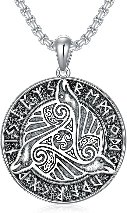 Viking Necklace for Men 925 Sterling Silver Viking Wolf/Thors Hammer/Vegvisir/Tree of Life/Compass Pendant Norse Necklace Amulet Talisman Christmas Gifts for Him Her