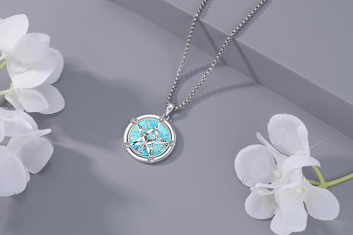 Turquoise Jewelry for Women Men 925 Sterling Silver Pendant Urn Necklaces for Ashes Picture Locket Necklace Thor Hammer Yggdrasil Virgen De Guadalupe St Michael Christopher Judas Witches Knot Necklace