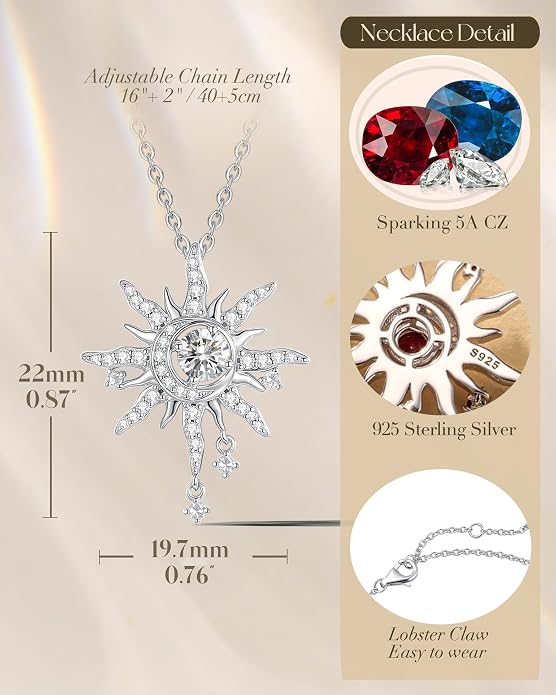 FANCIME Soluna Nexus Necklace for Women Sterling Silver Moon Jewelry Sun Pendant Fine Jewelry Gemstone Birthday Mothers Day Gifts for Wife