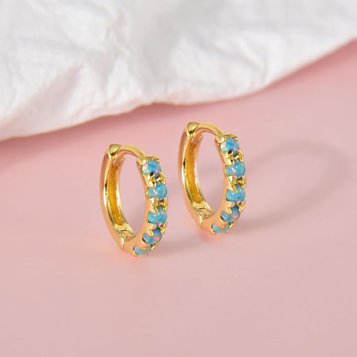 Tiny Mini Opal Huggie Hoop Earrings Upper Ear Cartilage Helix 18k Gold Plated Silver Minimalist Simple Small 10mm 8mm 6mm Hoop Earrings